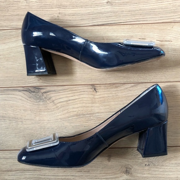 Women’s Scarlet Dark Blue Square toe Leather High Heel Pumps Shoes size 38.5 - Picture 8 of 13
